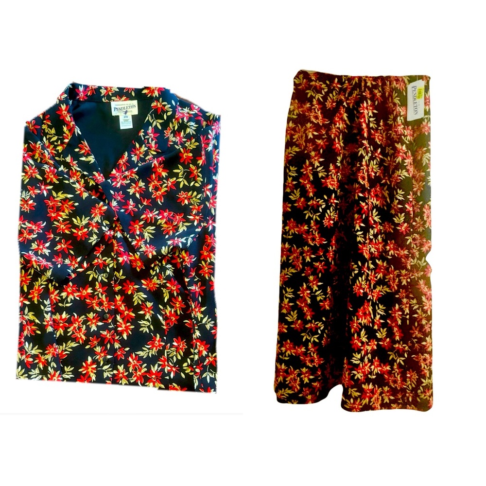 Pendleton Skirt Set Button Up Top Long Skirt Floral Matching Set NEW WITH TAGS